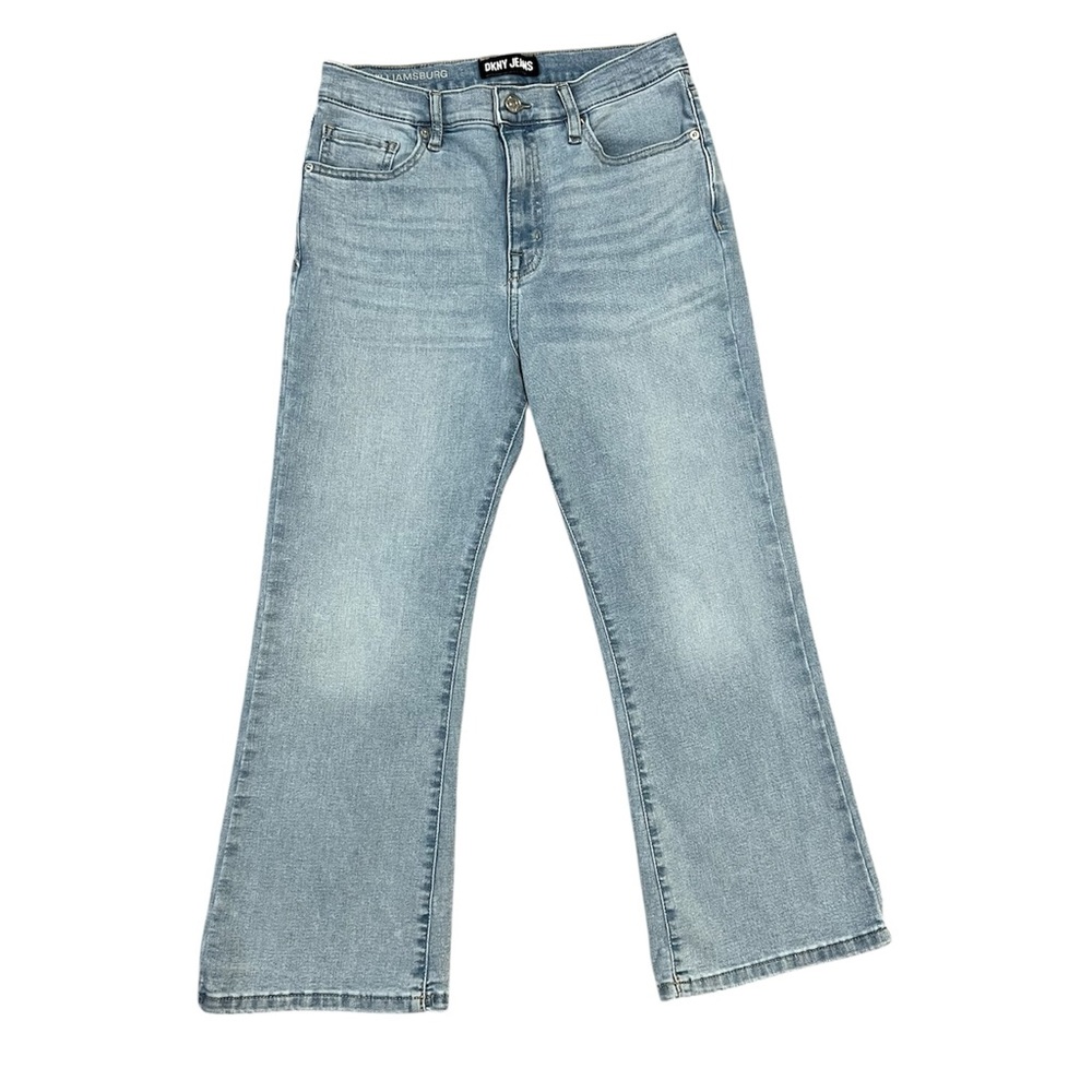 DKNY JEANS women’s WILLIAMSBURG high rise flare crop light wash jean size 8/29